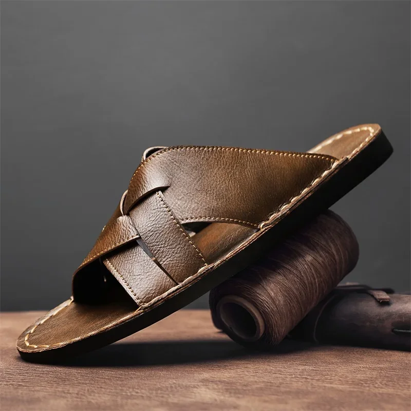 Genuine Leather Men Casual San - Flip Flop Leather Men review and price