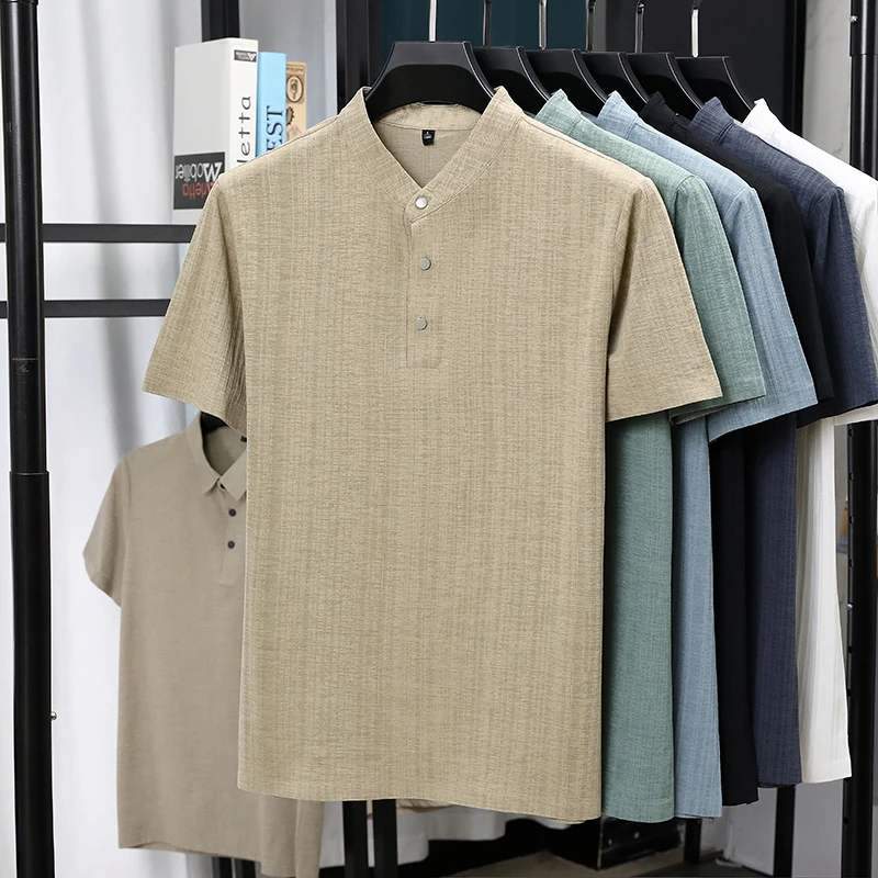 Mens Mandarin Collar Half Plac - Linen Shirt Breathable review and price