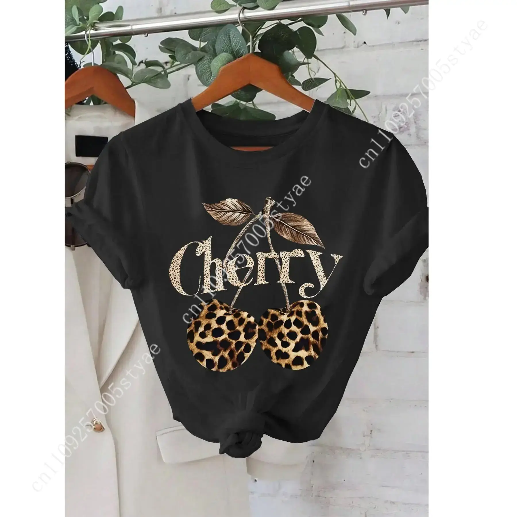 Women's Cherry & Leopard Print - Tee Graphic Print review and price