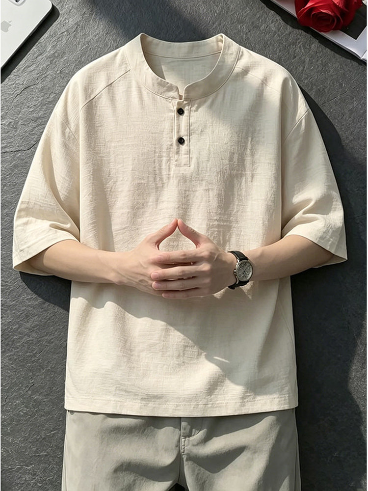 Henry Collar Silk Linen Short  - Linen Shirt Breathable review and price