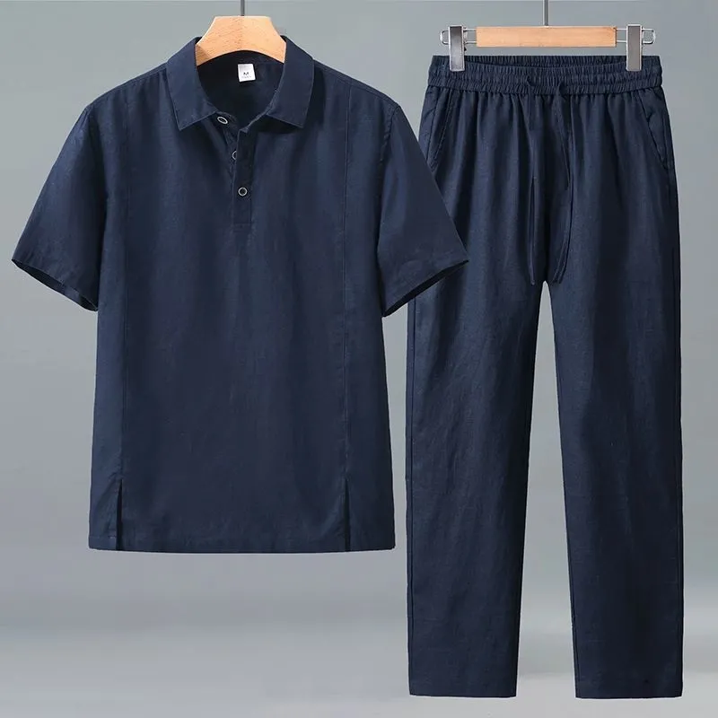 Men Plus Size Summer Linen Two - Short Linen Drawstring review and price